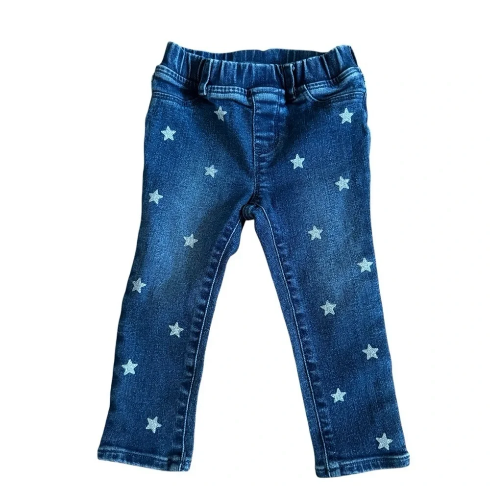Gap Blue Denim Jegging Pull On Sparkly Glitter Stars Size 2